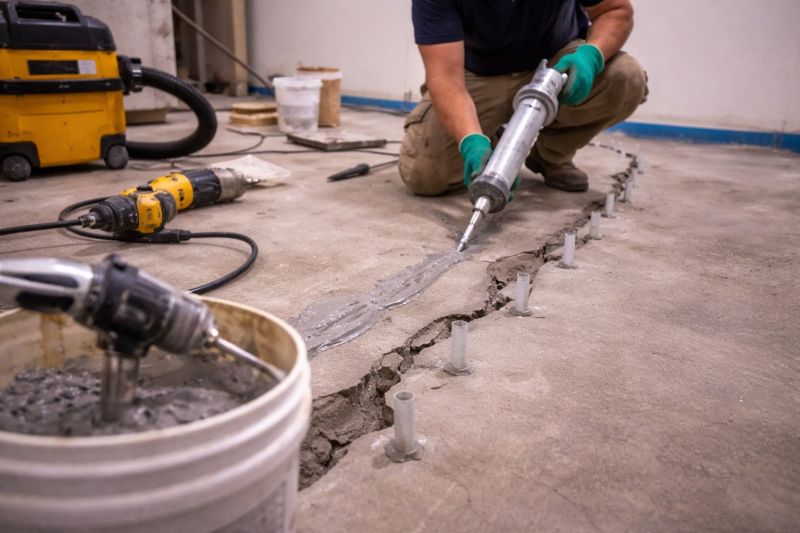 Cracked Basement Floor Repair in Rockville, IN