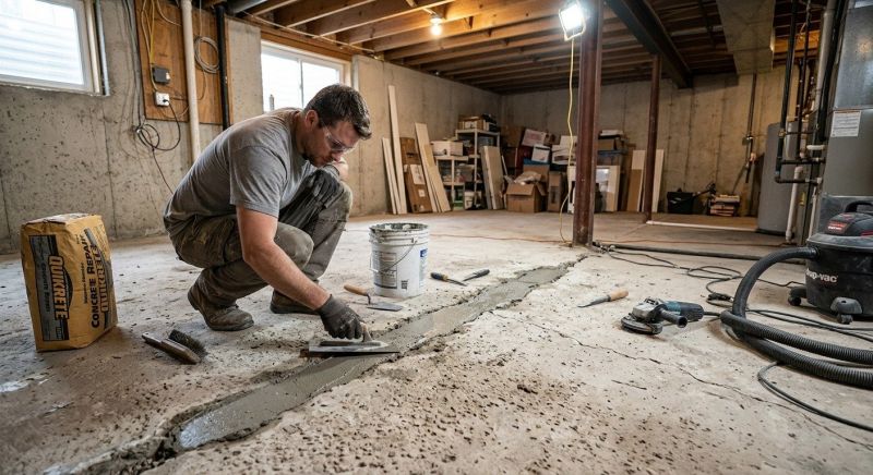 Cracked Basement Floor Repair in Rockville, IN